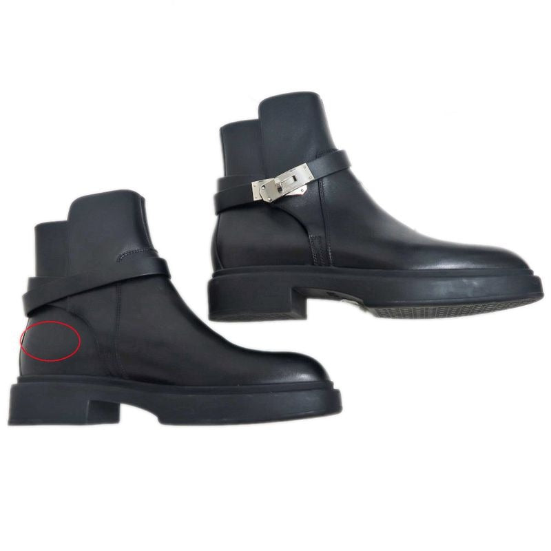 Hermes Short Boots Jeff Black Silver Hardware Leather Shoes — view 4