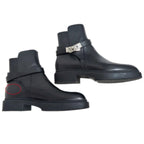 Hermes Short Boots Jeff Black Silver Hardware Leather Shoes — view 4