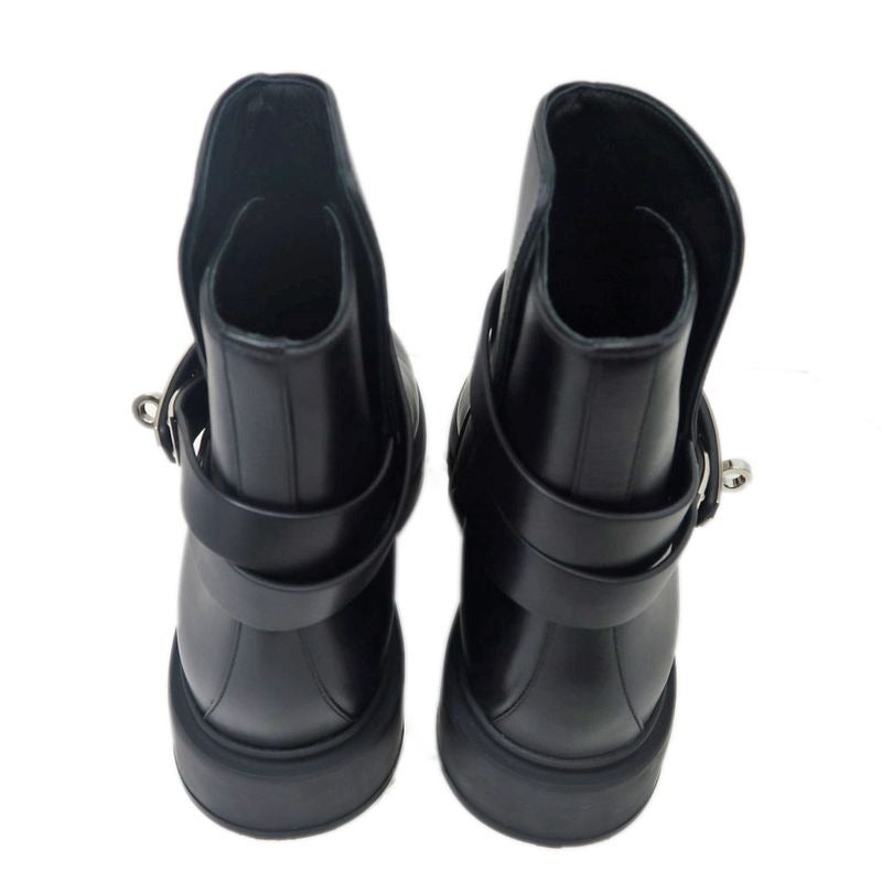 Hermes Short Boots Jeff Black Silver Hardware Leather Shoes — view 5
