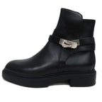 Hermes Short Boots Jeff Black Silver Hardware Leather Shoes