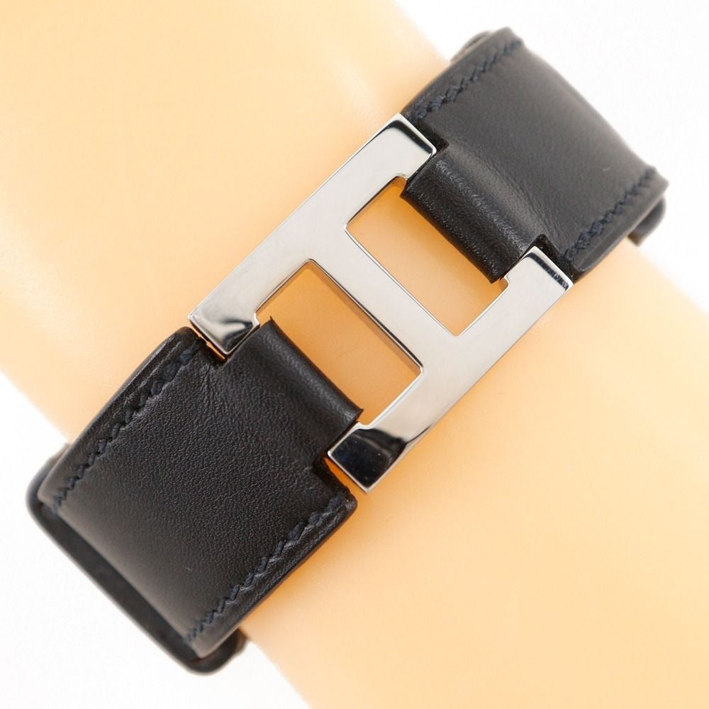 Hermes Logo Bracelet Vauchamonis Black Silver I Bangle