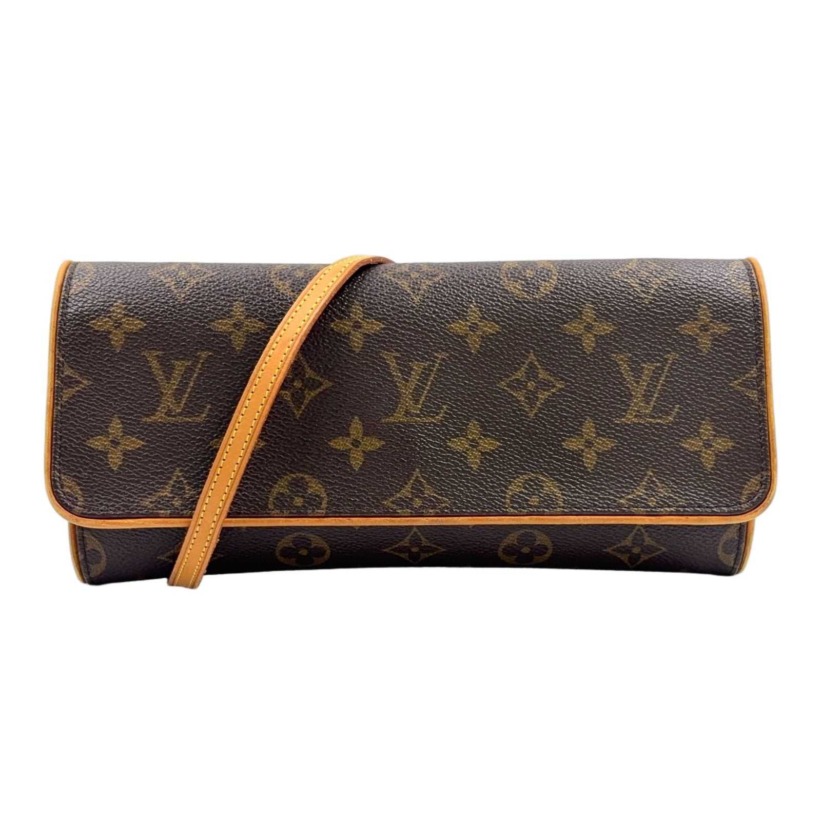 Louis Vuitton Pochette Twin GM Monogram Leather Brown Shoulder Bag Gold