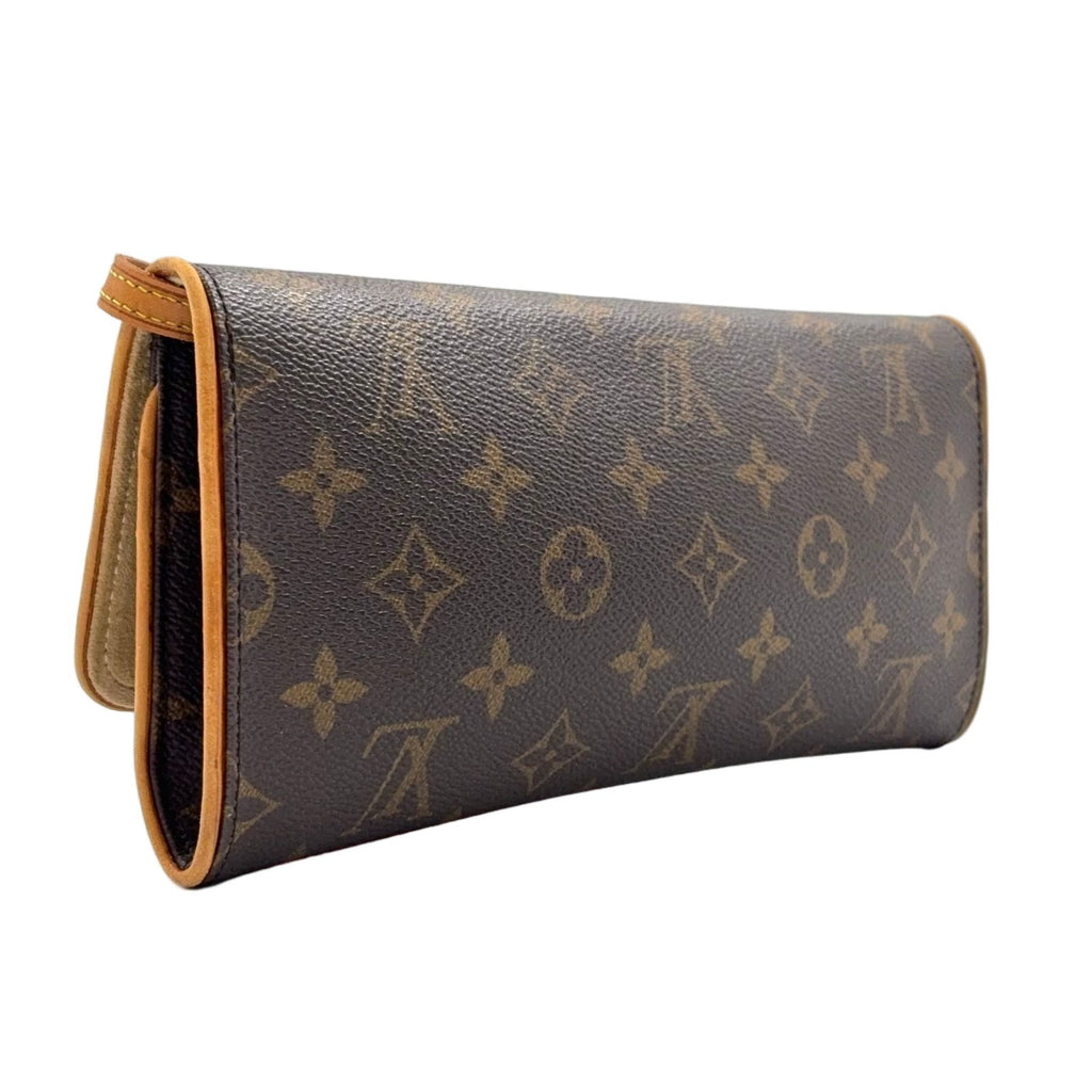 Louis Vuitton Pochette Twin GM Monogram Leather Brown Shoulder Bag Gold — view 2