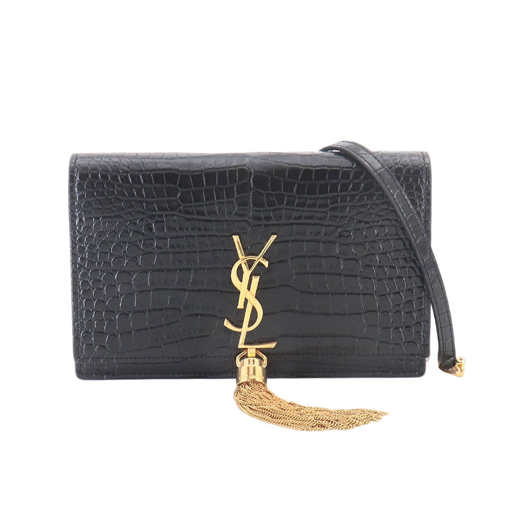 Saint Laurent Kate Chain Wallet Bifold Croco Shoulder