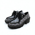 Louis Vuitton Bobur Line Monogram Loafers Leather Shoes Black Multicolor