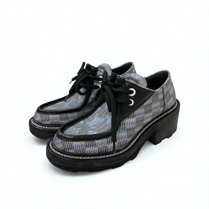 Louis Vuitton Bobur Line Monogram Loafers Leather Shoes Black Multicolor