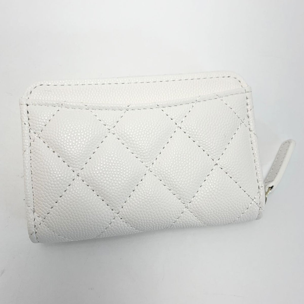 Chanel Coco Mark Caviar Leather Classic Zip Coin Purse Quilted Ap0216 White — view 2