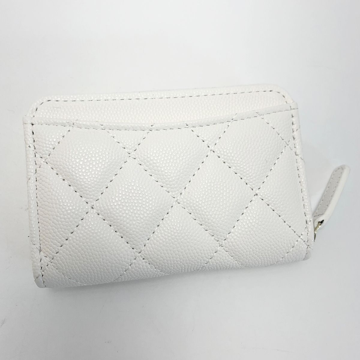 Chanel Coco Mark Caviar Leather Classic Zip Coin Purse Quilted Ap0216 White — view 2