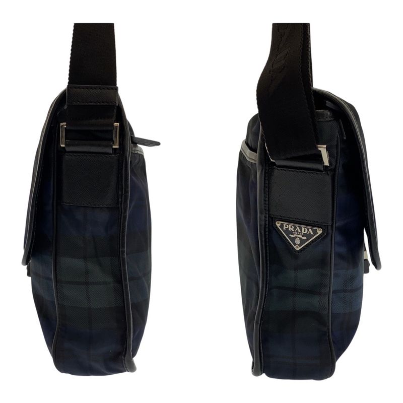 Prada Tessuto Triangle Logo Plate Checked Green Blue Black Silver Hardware — view 8