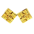 Chanel CC Logo Square Gold Plated Earrings