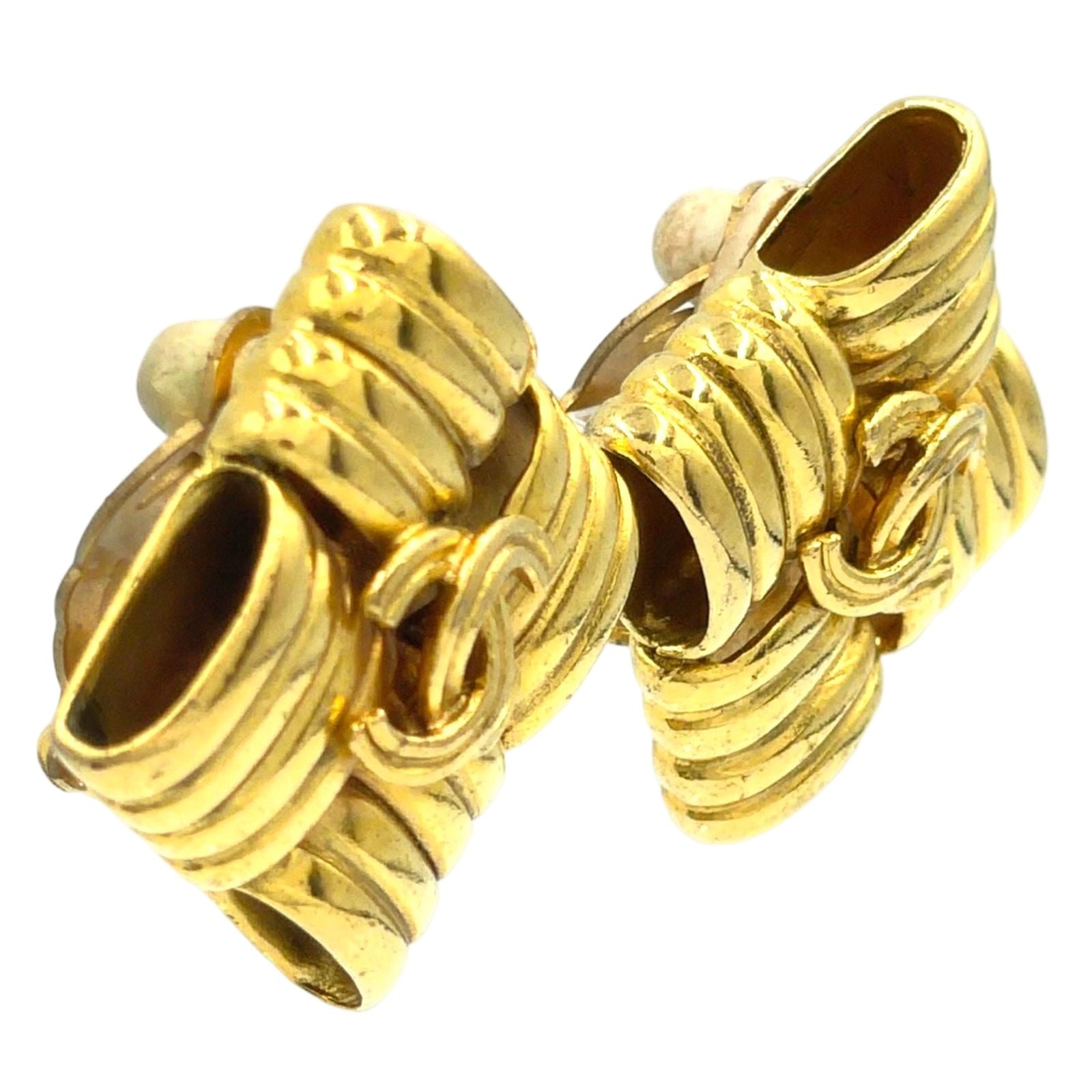 Chanel CC Logo Square Gold Plated Earrings — view 2