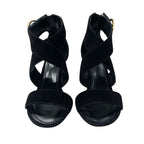 Louis Vuitton Horizon Line Sandals Shoes Suede Black Gold Lvhardware Wedge Sole — view 2