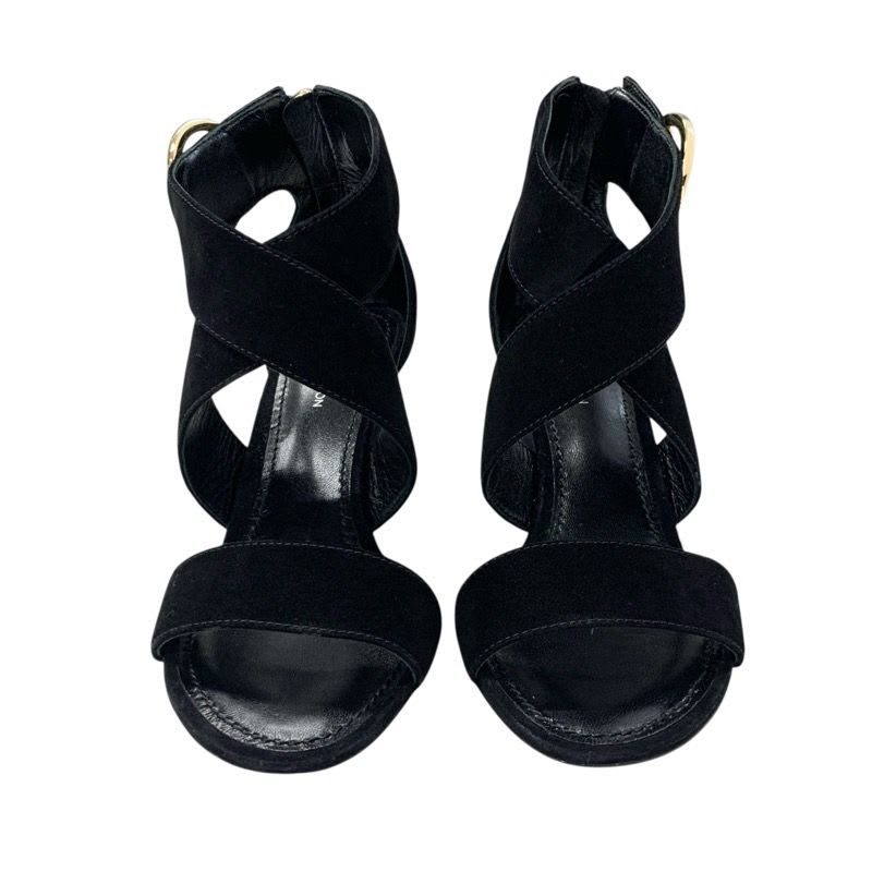 Louis Vuitton Horizon Line Sandals Shoes Suede Black Gold Lvhardware Wedge Sole — view 2