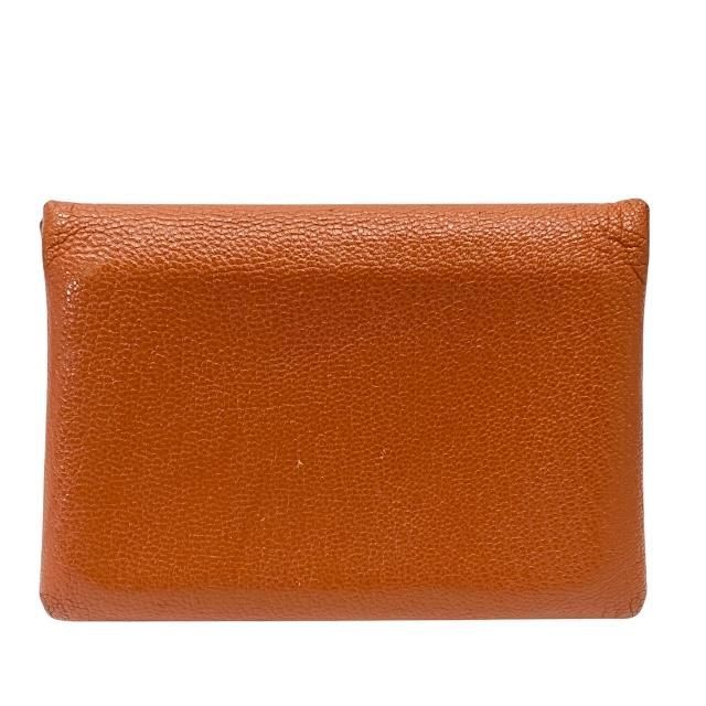 Hermes Calviduo Card Case Coin Pass Purse Foldable Chevre Orange — view 3