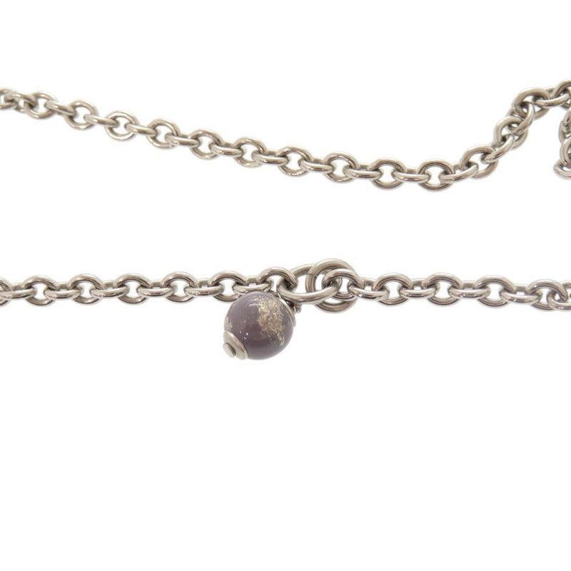 Chanel Coco Mark Metal Rhinestone Faux Pearl Silver Necklace 0470 — view 7