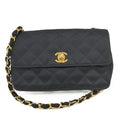 Chanel Mini Quilted Chain Shoulder Bag Satin Black
