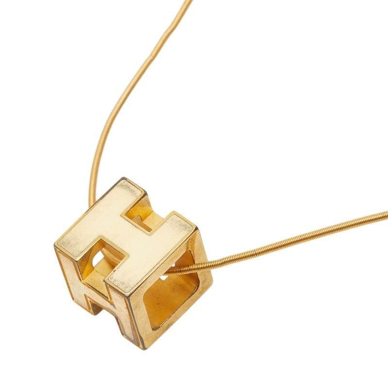 Hermes Cage Ash Cube Necklace Gold Beige Plated
