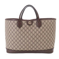 Gucci GG Supreme 2-Way Tote Shoulder Bag Leather Beige Brown Gold