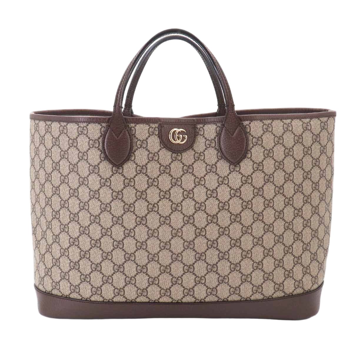 Gucci GG Supreme 2-Way Tote Shoulder Bag Leather Beige Brown Gold
