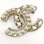 Chanel Brooch Leather Plated Pearl Rhinestone Gold B19 — view 2