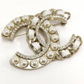 Chanel Brooch Leather Plated Pearl Rhinestone Gold B19
