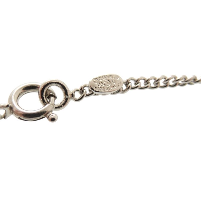 Chanel Coco Mark Metal Rhinestone Silver Necklace 0460 — view 7