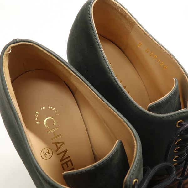 Chanel Booties Chunky Heel 14 A C7257 Lace Up 36 Leather Wood-like — view 7