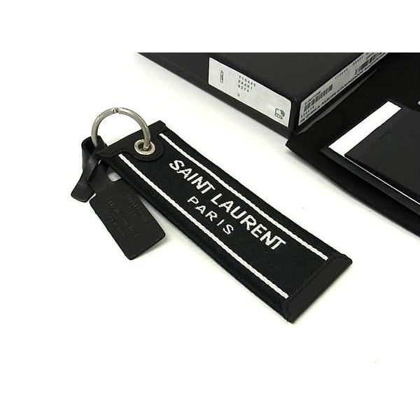Saint Laurent Nylon Canvas Key Holder Key Ring Black White