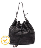 Chanel Leather Shoulder Bag Drawstring Quilted Silver on the Road