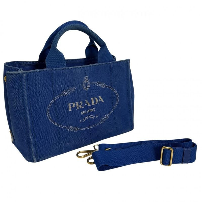 Prada B2439 g Shoulder Bag Canapa Tote Mini Blue