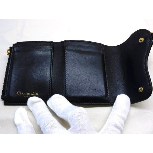 Dior Saddle Lotus Compact Wallet Black Gold Leather 7K — view 3