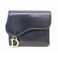 Dior Saddle Lotus Compact Wallet Black Gold Leather 7K
