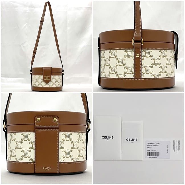 Celine Shoulder Bag Tambour White Brown Triomphe — view 2