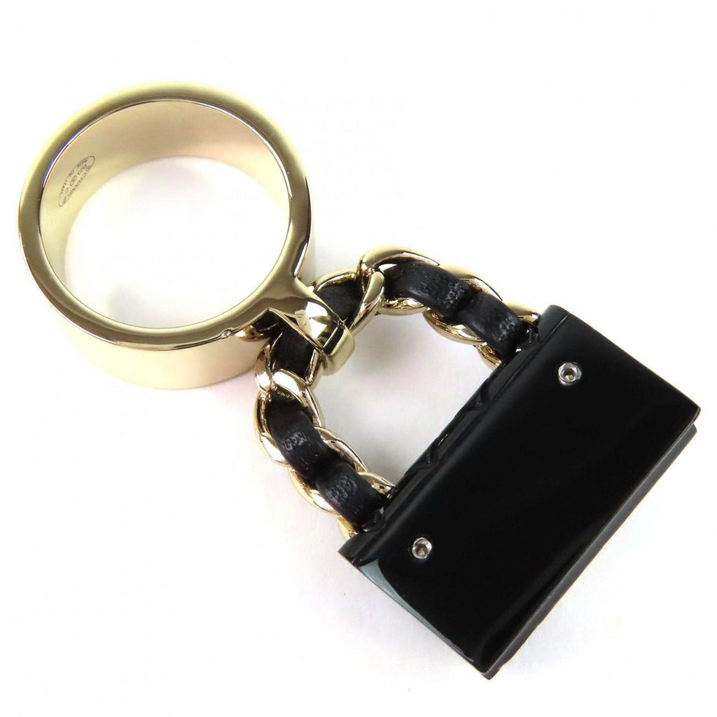 Chanel CC Logo Quilted Bag Charm Ring Gold Black — view 5