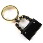 Chanel CC Logo Quilted Bag Charm Ring Gold Black — view 5