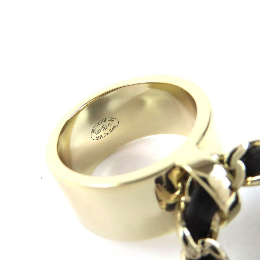 Chanel CC Logo Quilted Bag Charm Ring Gold Black — view 6