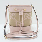 Gucci Jumbo GG Mini Bucket Shoulder Bag Beige Pink Canvas Leather X