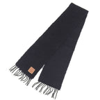 Loewe Mohair Wool Blend Anagram Leather Patch Long Scarf with Fringe Black — view 3