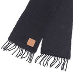 Loewe Mohair Wool Blend Anagram Leather Patch Long Scarf with Fringe Black — view 4