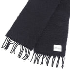 Loewe Mohair Wool Blend Anagram Leather Patch Long Scarf with Fringe Black — view 5