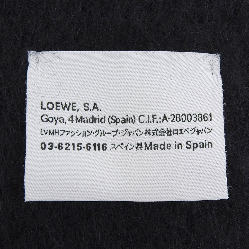 Loewe Mohair Wool Blend Anagram Leather Patch Long Scarf with Fringe Black — view 7