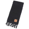 Loewe Mohair Wool Blend Anagram Leather Patch Long Scarf with Fringe Black