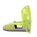 Loewe Paula S Ibiza Crystal Ribbon Espadrilles Sandals 37 Neon Yellow