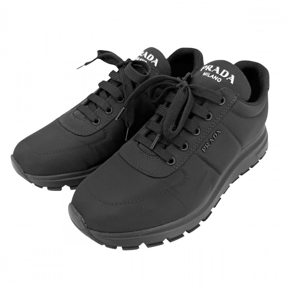 Prada Sneakers Logo Shoes 7 Sizes Nylon Black