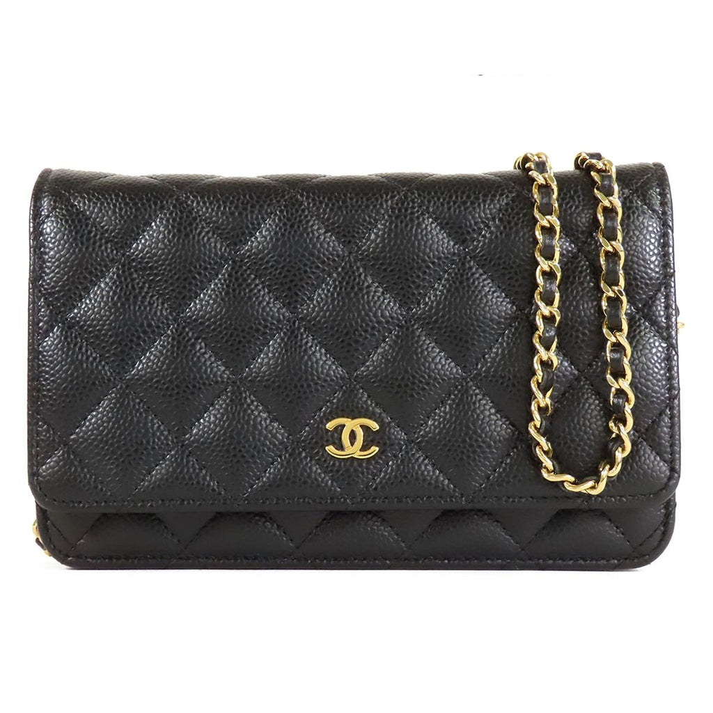 Chanel Chain Wallet Black Gold Caviar Leather Shoulder Bag
