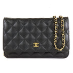 Chanel Chain Wallet Black Gold Caviar Leather Shoulder Bag