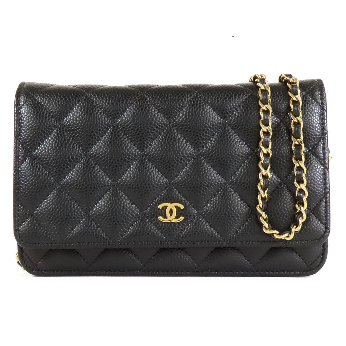 Chanel Chain Wallet Black Gold Caviar Leather Shoulder Bag