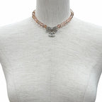 Chanel CC Logo Ribbon Rhinestone Choker Necklace Pink Silver — view 3