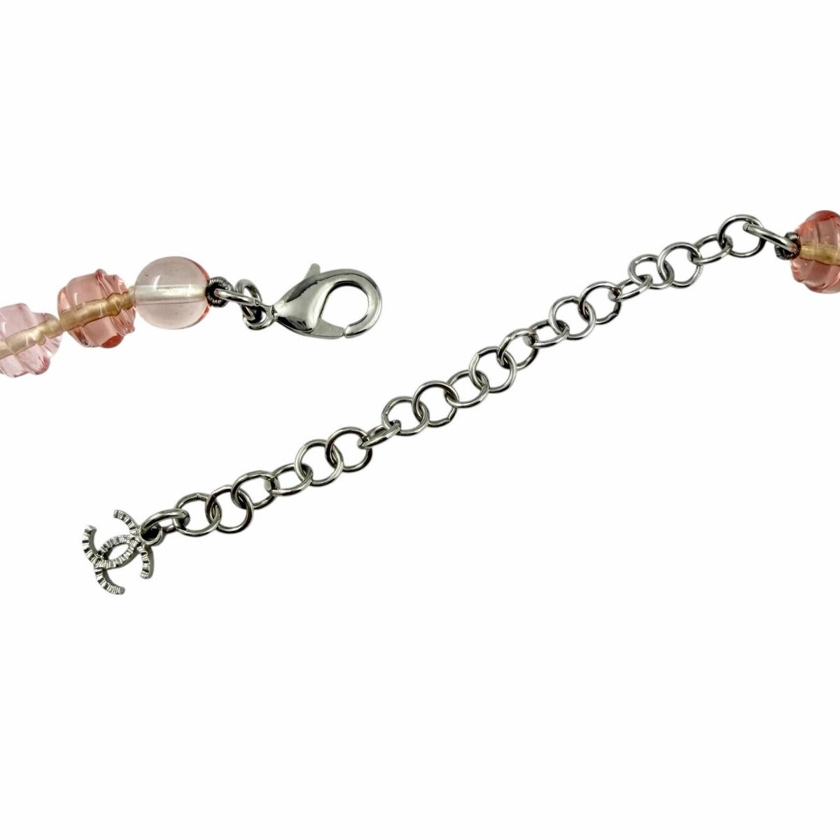 Chanel CC Logo Ribbon Rhinestone Choker Necklace Pink Silver — view 7