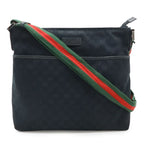 Gucci GG Canvas Sherry Line Webline Shoulder Bag Crossbody Leather Black Green